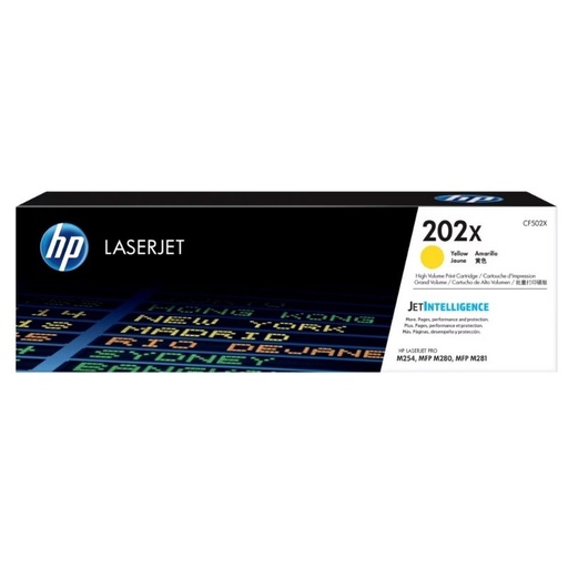 [CF502X] TONER HP MOD 202X, 2500PAGINAS, SERIES COLOR LASERJET PRO M254DW / M281FDW, COLOR AMARILLO CF502X