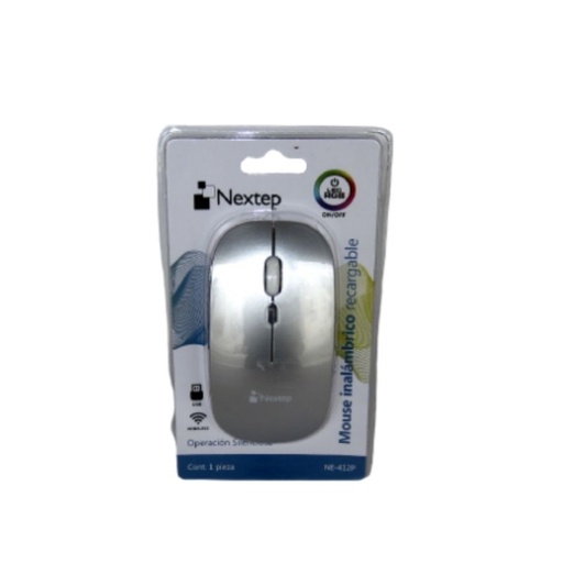 [NE-412P] MOUSE NEXTEP INALAMBRICO RECARGABLE DELGADO/SILENCIOSO RGB 1600 DPI COLOR PLATA   NE-412P