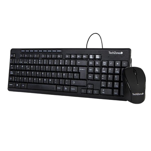 [TZ19COMB01-LA] KIT ESSENCIALLY TECHZONE TZ19COMB01-LA, COMBO ALÁMBRICO CON CONEXIÓN USB, MOUSE 1000 DPI'S, TECLADO CON 112 TECLAS TIPO QWERTY, 1 AÑO DE GARANTÍA    TZ19COMB01-LA