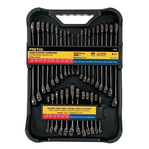 [26076] JUEGO DE 32 LLAVES COMBINADAS PRETUL J-2032MPG STD Y MM, GUN METAL    26076