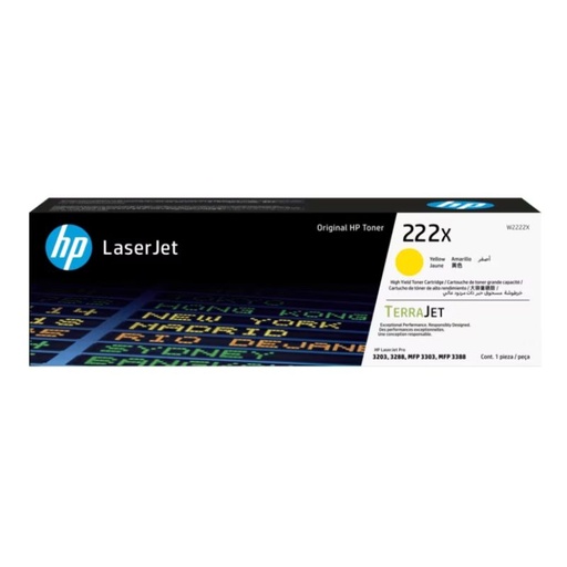 [W2222X] TONER HP LASERJET 222X DE ALTO RENDIMIENTO, AMARILLO    W2222X